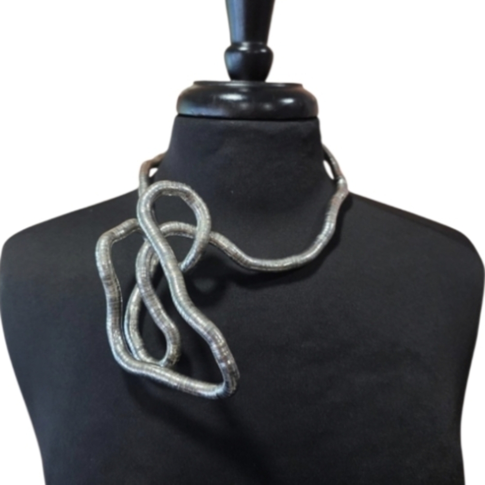 Vintage Serpentine Silver Necklace Art To Wear Boho Chic Bohemian Jewelry